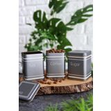 EVLE-Metal Çay, Kahve, Şeker Saklama Kutusu 3 Lü Set 7.5 x 7.5 x 10.2 cm, Silver (Silver)
