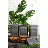 EVLE Metal Çay, Kahve, Şeker Saklama Kutusu 3 Lü Set 8.7 X 8.7 X 12.5 Cm, Silver Erb258z