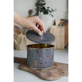 Evle-Metal Çok Amaçlı Dokulu Saklama Kabı, Dekoratif Saklama Kutusu 14 Cm, Terrazo (Terrazzo Brown) - Abanoz