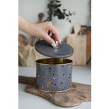 EVLE-Metal Çok Amaçlı Dokulu Saklama Kabı, Dekoratif Saklama Kutusu 14 Cm, Terrazo (Terrazzo Brown)