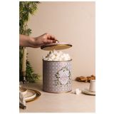 EVLE Rosy Desenli Yuvarlak Metal Saklama Kabı, Erzak Saklama Kabı 14 X 12.5 Cm, 1.7 Litre Er142-u7