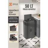 EVLE Sensörlü Dekoratif Katlanabilir Plastik Çöp Kovası, 50 lt