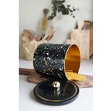 EVLE-Terrazo Desenli Yuvarlak Metal Saklama Kabı, Erzak Saklama Kabı - Organizer Kutu 14 Cm X 15 Cm (Terrazzo Black)
