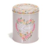 EVLE VİNTAGE LOVE DESENLİ METAL SAKLAMA KABI SİLİNDİR DÜZ KAPAK 1,04 LT