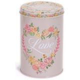 EVLE VİNTAGE LOVE DESENLİ METAL SAKLAMA KABI SİLİNDİR DÜZ KAPAK 1,21 LT