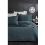 Evlen Home Collection %100 Pamuk Çift Kişilik Pike Takımı Özel Taş Yıkama Yatak Örtüsü Lüks Yumuşak Vitali Mavi Lacivert