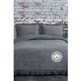 Evlen Home Collection %100 Pamuk Çift Kişilik Pike Takımı Özel Taş Yıkama Yatak Örtüsü Yumuşak Chester Antrasit Koyu Gri