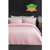 Evlen Home Collection %100 Pamuk Çift Kişilik Yatak Örtüsü Seti Kapitone Ponponlu Elyaf Dolgulu Pike Takımı Pudra