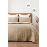 Evlen Home Collection %100 Pamuk Çift Kişilik Yatak Örtüsü Seti Taş Yıkama 3 Parça Elyaf Dolgulu Yumuşak Joy Bej - 240 x 250 cm