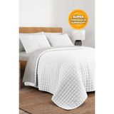 Evlen Home Collection %100 Pamuk Çift Kişilik Yatak Örtüsü Seti Taş Yıkama 3 Parça Elyaf Dolgulu Yumuşak Joy Beyaz - 240 x 250 cm