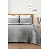 Evlen Home Collection %100 Pamuk Çift Kişilik Yatak Örtüsü Seti Taş Yıkama 3 Parça Elyaf Dolgulu Yumuşak Joy Gri - 240 x 250 cm