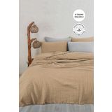 Evlen Home Collection %100 Pamuk Müslin Yatak Örtüsü Battal Boy Çift Kişilik 4 Katlı Müslin Pike Takımı 3 Parça Bej
