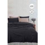 Evlen Home Collection %100 Pamuk Müslin Yatak Örtüsü Tek Kişilik 4 Katlı Battaniye 2 Parça Müslin Pike Seti Siyah