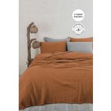Evlen Home Collection %100 Pamuk Müslin Yatak Örtüsü Tek Kişilik 4 Katlı Battaniye 2 Parça Müslin Pike Seti Turuncu