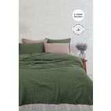 Evlen Home Collection %100 Pamuk Müslin Yatak Örtüsü Tek Kişilik 4 Katlı Battaniye 2 Parça Müslin Pike Seti Yeşil