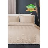 Evlen Home Collection %100 Pamuk Tek Kişilik Kapitone Ponponlu Yatak Örtüsü Seti Elyaf Dolgulu Pike Takımı Açık Cappuccino