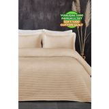 Evlen Home Collection %100 Pamuk Tek Kişilik Kapitone Yatak Örtüsü ( Pike ) Takımı Judy Elyaf Dolgulu Çizgili Bej