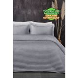 Evlen Home Collection %100 Pamuk Tek Kişilik Kapitone Yatak Örtüsü ( Pike ) Takımı Judy Elyaf Dolgulu Çizgili Gri