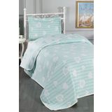 Evlen Home Collection Aston Kalp Desenli Pamuklu Tek Kişilik Yatak Örtüsü Pike Seti 2 Parça Mint Çocuk Genç Yatak Örtüsü