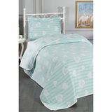 Evlen Home Collection Aston Kalp Desenli Pamuklu Tek Kişilik Yatak Örtüsü Seti ( Pike Takımı ) Mint 2 Parça | Çocuk Genç Yatak Örtüsü - 180 x 230 cm