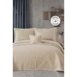 Evlen Home Collection Hayal Çift Kişilik Yatak Örtüsü Dantelli 250 x 260 cm Kapitone Pike Takımı 4 Parça Elyaf Dolgulu Bej - Cappuccino