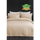 Evlen Home Collection Judy Pamuklu Kapitone Yatak Örtüsü ( Pike ) Takımı Çift Kişilik Çizgili Günlük Sade Düz Bej