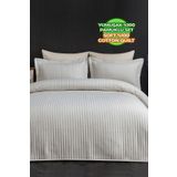 Evlen Home Collection Judy Pamuklu Kapitone Yatak Örtüsü ( Pike ) Takımı Çift Kişilik Çizgili Günlük Sade Kırık Beyaz Krem