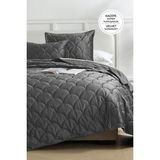 Evlen Home Collection Kapitone Kadife Yatak Örtüsü Seti Çift Kişilik Shane Supersoft 3 Parça Yumuşak Elyaf Dolgulu Antrasit - 230 x 250 cm