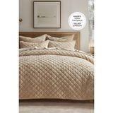 Evlen Home Collection Kapitone Kadife Yatak Örtüsü Seti Çift Kişilik Supersoft 3 Parça Yumuşak Elyaf Dolgulu Çeyizlik - 220 x 240 cm - Bej