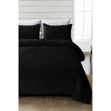 Evlen Home Collection Kapitone Kadife Yatak Örtüsü Seti Çift Kişilik Supersoft 3 Parça Yumuşak Elyaf Dolgulu Çeyizlik - 220 x 240 cm - Siyah