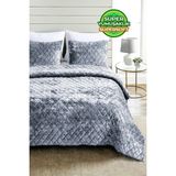 Evlen Home Collection Kapitone Kadife Yatak Örtüsü Seti Çift Kişilik Supersoft 3 Parça Yumuşak Elyaf Dolgulu Çeyizlik Gri - 220 x 240 cm
