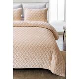Evlen Home Collection Kapitone Kadife Yatak Örtüsü Seti Tek Kişilik Supersoft 2 Parça Yumuşak Elyaf Dolgulu Çeyizlik - 170 x 230 cm - Bej