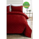 Evlen Home Collection Kapitone Kadife Yatak Örtüsü Seti Tek Kişilik Supersoft 2 Parça Yumuşak Elyaf Dolgulu Kırmızı