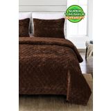 Evlen Home Collection Kapitone Kadife Yatak Örtüsü Seti Tek Kişilik Supersoft 2 Parça Yumuşak Elyaf Dolgulu Koyu Kahve