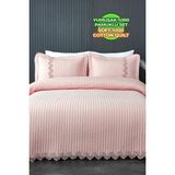 Evlen Home Collection Kapitone Mihrimah Dantelli 3 Parça Yatak Örtüsü Çift Kişilik - 240 x 250 cm - Pudra
