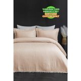 Evlen Home Collection Kapitone Ponpon %100 Pamuk Yatak Örtüsü Çift Kişilik 3 Parça Pike Takımı Bej - 240 x 250 cm - Cappuccino