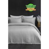 Evlen Home Collection Kapitone Ponpon %100 Pamuk Yatak Örtüsü Çift Kişilik Gri 3 Parça Pike Takımı - 240 x 250 cm