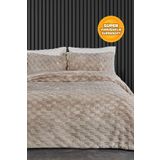 Evlen Home Collection Kürk Yatak Örtüsü Yorgan Uyku Seti Çift Kişilik Çarşaflı Peluş Yumuşak Dolgulu Rody 4 Parça Bej