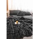 Evlen Home Collection Kürk Yorgan Çift Kişilik Dolgulu Peluş Yumuşak Wellsoft Çift Taraflı Yatak Örtüsü 3 Parça Set Loria Antrasit