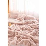 Evlen Home Collection Kürk Yorgan Çift Kişilik Dolgulu Peluş Yumuşak Wellsoft Çift Taraflı Yatak Örtüsü 3 Parça Set Loria Pudra