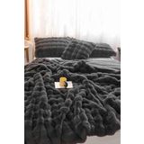 Evlen Home Collection Kürk Yorgan Tek Kişilik Dolgulu Peluş Yumuşak Wellsoft Çift Taraflı Yatak Örtüsü 2 Parça Set Loria Antrasit
