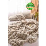 Evlen Home Collection Kürk Yorgan Tek Kişilik Dolgulu Peluş Yumuşak Wellsoft Çift Taraflı Yatak Örtüsü 2 Parça Set Loria Bej
