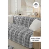 Evlen Home Collection Lüks Kürklü Koltuk Örtüsü 170X215 cm Yumuşak Peluş Kaymaz Taban Kanepe Örtüsü Gri Krem - 170 x 215 cm - Krem - Gri