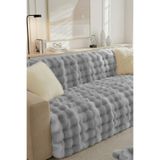 Evlen Home Collection Lüks Kürklü Koltuk Örtüsü 170x215 cm Yumuşak Peluş Kaymaz Taban Kanepe Örtüsü Gri Krem