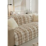 Evlen Home Collection Lüks Kürklü Koltuk Örtüsü 170x215 cm Yumuşak Peluş Kaymaz Taban Kanepe Örtüsü Kahve Krem
