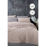 Evlen Home Collection Müslin Pamuk Battal Boy Çift Kişilik Yatak Örtüsü ( Pike ) Takımı 4 Katlı Hafif Yumuşak Battaniye 3 Parça Cappuccino - 240 x 260 cm