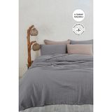 Evlen Home Collection Müslin Pamuk Tek Kişilik Yatak Örtüsü ( Pike ) Takımı 4 Katlı Yumuşak Battaniye 2 Parça Gri - 180 x 240 cm