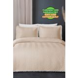 Evlen Home Collection Ollie %100 Pamuk Yatak Örtüsü ( Pike ) Takımı Çift Kişilik Ponponlu Kapitone Çizgili Günlük Bej