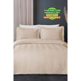 Evlen Home Collection Ollie Pamuk Yatak Örtüsü ( Pike ) Takımı Çift Kişilik Ponponlu Kapitone Çizgili Günlük - Bej - 240 x 250 cm