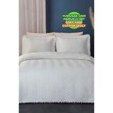 Evlen Home Collection Ollie Pamuk Yatak Örtüsü ( Pike ) Takımı Çift Kişilik Ponponlu Kapitone Çizgili Günlük Krem Kırık Beyaz - 240 x 250 cm